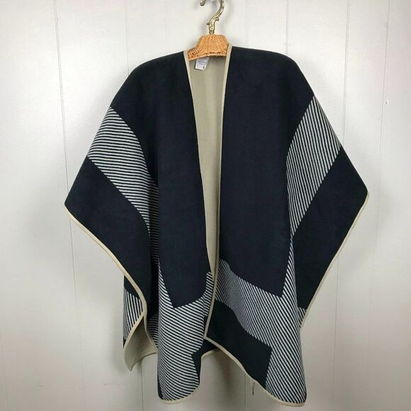 Woolrich Dark Navy Reversible Soft Fleece Open Front Blanket Wrap Shawl One Size - Picture 10 of 13